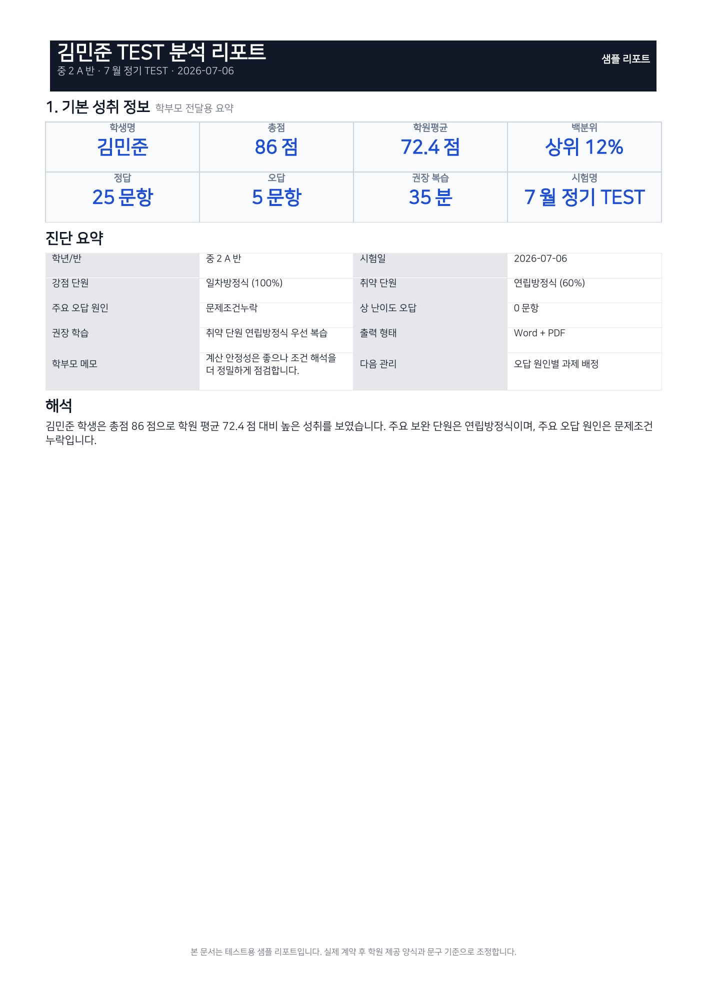 샘플 리포트 1페이지